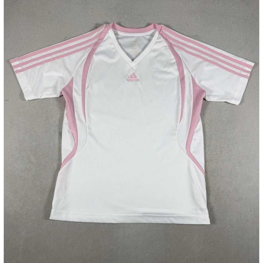 Vintage 2009 Adidas ClimaCool V-Neck Soccer Jersey White Pink Women's Size S - Picture 11 of 16